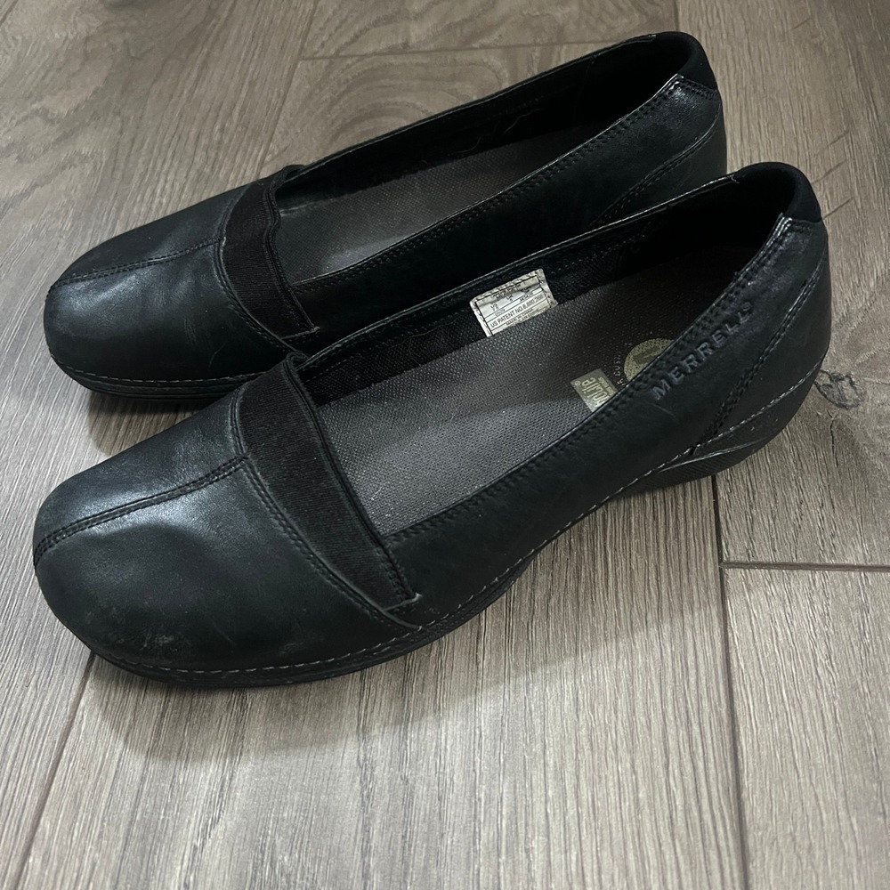 Merrell Apure Black Leather Ballet Flats Comfort Slip On Shoes J43426 Womens 7.5